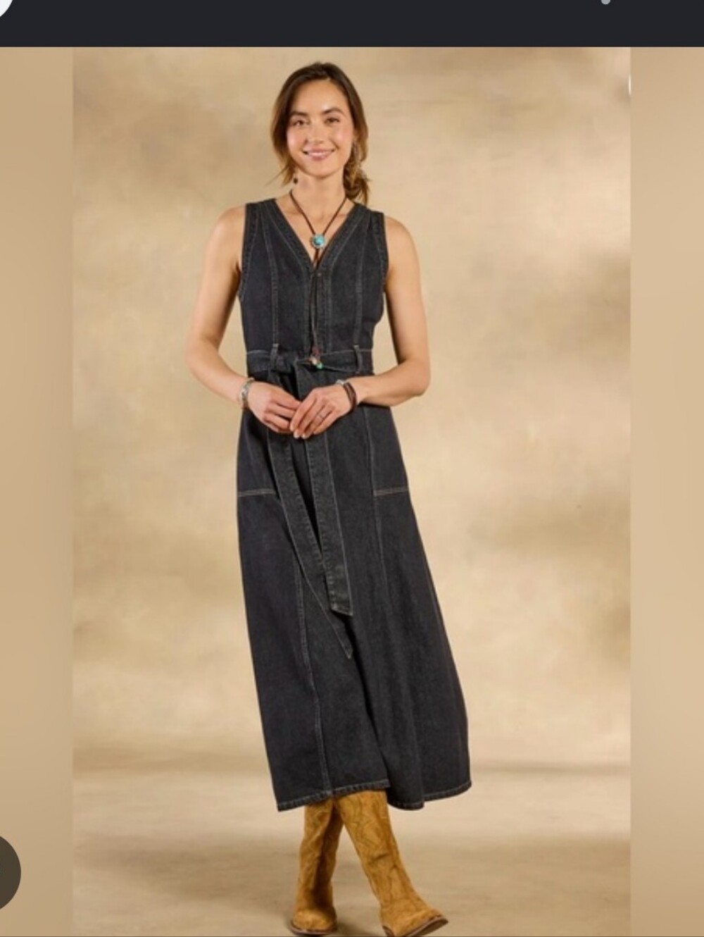 Sundance Poopy Denim Maxi Midi Belted Dress Southwestern Country